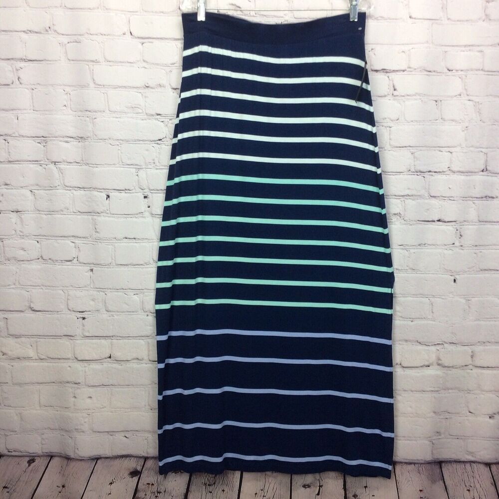 Apt. 9 Maxi Skirt Women's Sz M Navy Ombre Stripe Multicolor Beachy Travel Casual